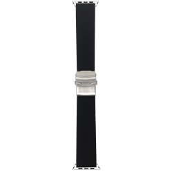 BANDINI Silicone / Rubber Watch Strap for Apple Watch Band 42MM (Series 11/10) /41MM / 40MM / 38Mm, Series 11 10 9 8 7 6 5 & Se, Deployment / Silver