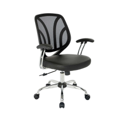 OFFICE STAR Task Chair In Faux Leather | Screen Back Office Chair | Ergonomic Adjustable Office Chair | Chrome Padded Arms Chair - In Black