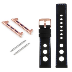 STRAPSCO Rubber Rally Strap With Rose Gold Buckle for Apple Watch - 44MM - Black & In Blue