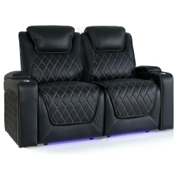 VALENCIA SEATING Oslo Premium Top Grain Leather Power Recliner, Power Headrest Led Lighting Home Theatre Seating 2-Seats Loveseat