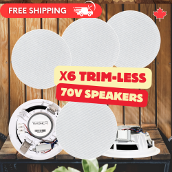 TEXONIC 6" 70V Trim-Less Commercial In-Ceiling Speaker Bundle With Spring Clamp Installation (Set Of 6) – Ideal for Background Music Systems