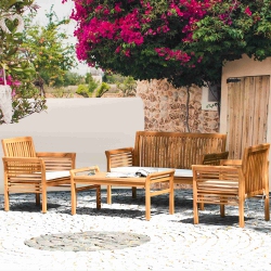 COSTWAY 4 PCs Outdoor Acacia Wood Sofa Furniture Set Cushioned Chair Coffee Table Garden