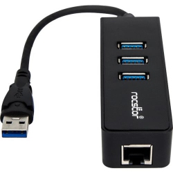 ROCSTORAGE Rocstor Premium 3 Port Portable USB 3.0 Hub With Gigabit Ethernet 10/100/1000- External Portable 3 Port USB Hub With GBe