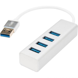 ROCSTORAGE Rocstor Premium Portable 4 Port Superspeed Mini USB 3.0 Hub - Aluminum - USB - External - 4 USB Ports Female - 4 USB In Silver