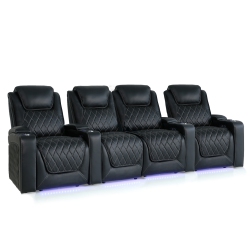 VALENCIA SEATING Oslo Premium Top Grain Leather Power Recliner And Headrest Led Lighting Home Theatre Seating 4-Seat Loveseat Center