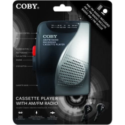 COBY Cvr-28-Blk Am/fm Cassette Recorder With Stereo Earbuds In Black