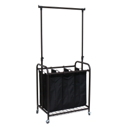 OCEANSTAR 3-Bag Rolling Laundry Sorter With Adjustable Hanging Bar, Bronze