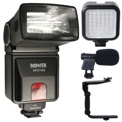 BOWER Sfd728N Automatic Ttl Flash for Nikon D750 + Led Video Light + Microphone + Flash Bracket - International Version W/seller Warranty