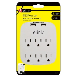 ELINK El441 - 6 Outlet Wall Tap With 2 USB 2.4A Ports In White