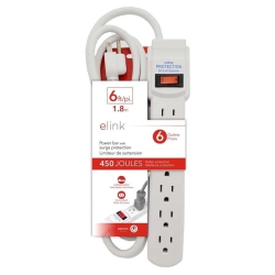ELINK El427 - 6 Outlet Power Bar With Surge Protector, 450 Joules In White