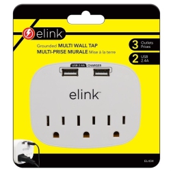 ELINK El434 - 3 Outlet Wall Tap With 2 USB 2.4A Ports In White