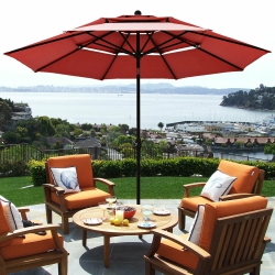 GYMAX 10Ft 3 Tier Patio Market Umbrella Aluminum Sunshade Shelter Double Vent In Burgundy
