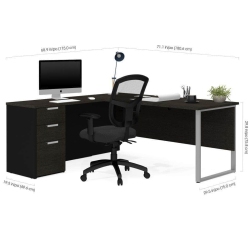 MODUBOX Pro-Concept Plus Open Side L-Shaped Desk With Pedestal - Deep Grey & In Black