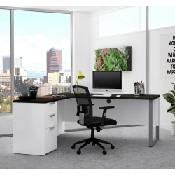MODUBOX Pro-Concept Plus Open Side L-Shaped Desk With Pedestal - & Deep Grey In White
