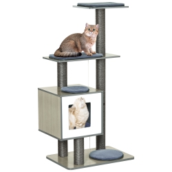 PAWHUT 47" Wood Cat Tree, Cat Condo Tower With Scratching Post, Toy Ball In Grey