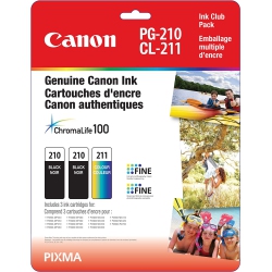 CANON Genuine Pg-210 Twin Cl211 Ink Cartridge Club Pack, 2 And 1 Tri-Colour - 2974B014 In Black