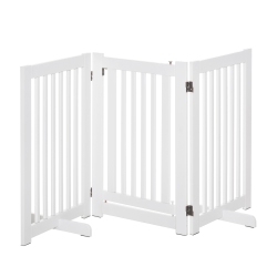 PAWHUT Free Standing Wooden Pet Gate Indoor Dog Barrier Foldable Step Over Doorway Fence Safety Gate With Open Door Z Shape 3 Panel