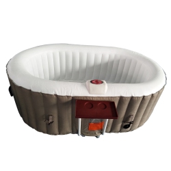 ALEKO Htio2Brwh Oval Inflatable Jetted Hot Tub With Drink Tray And Cover - 2 Person - 145 Gallon - Brown And In White