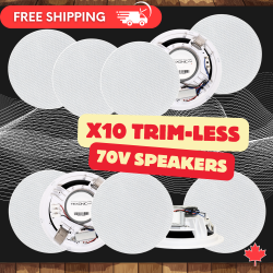 TEXONIC 6" 70V Trim-Less Commercial In-Ceiling Speaker Bundle With Spring Clamp Installation (10 Speakers) for Background Music Systems