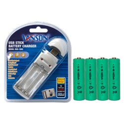 POWER PORTABLE Aa / Aaa USB Battery Charger + 4 Aa (800 Mah) Nimh Batteries