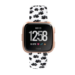 STRAPSCO Patterned Pin-And-Tuck Rubber Watch Band Strap for Fitbit Versa - Paw Print In Multicolor