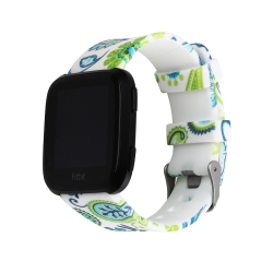 STRAPSCO Silicone Rubber Watch Band Strap With Floral Pattern for Fitbit Versa - Blue & Floral In Green
