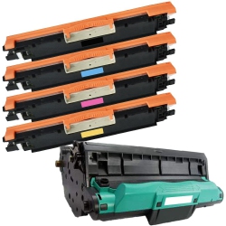 INKFIRST 5 Compatible Toner Cartridges & Drum Replacement for HP Cf350A Cf351A Cf352A Cf353A Ce314A 130A 1 Set + 1 Drum