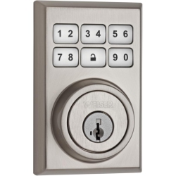 WEISER Smartcode 5 Electronic Deadbolt Featuring Smartkey, Keypad Door Lock, Contemporary Design, Satin Nickel (9Ged14900-018)