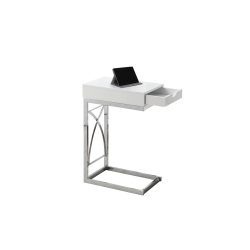 MONARCH Contemporary Chrome Metal Accent Table With A Drawer - Glossy In White