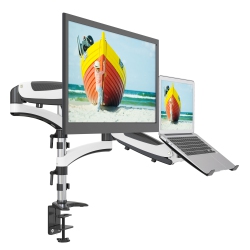 SHOPPINGALL Dual Gas Spring 2 In1 Monitor & Laptop Or Double Monitors Mount Stand for 15"-32" Monitors﻿ - Sa-Lh08 (White)