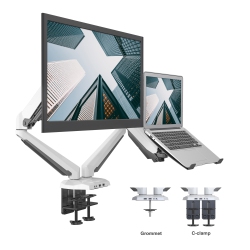 SHOPPINGALL Fully Adjustable Gas Spring 2In1 Monitor & Laptop Or Dual 15"-32" Monitors Mount Stand - Sa-Gm224U+D15 (White-32")
