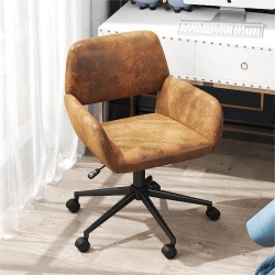 HOMY CASA Modern Ergonomic Office Chair Desk Chair Mid-Back Side Chair Adjustable Height Velvet Upholstered for Home Office, Rose