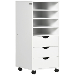 VINSETTO Vertical Filing Cabinet, Mobile File Cabinet On Wheels \w 3 Drawers And 4 Open Shelves, Printer Stand \w Lockable Casters for Home Office