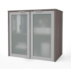 MODUBOX I3 Plus Desk Hutch With Frosted Glass Doors - Bark In Grey