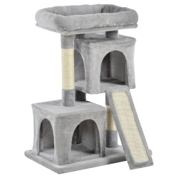 PAWHUT Plush Cat Tree Tower Activity Center With Sisal Scratching Post Scratching Board Perch Condo, Light In Grey