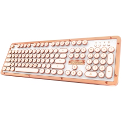 AZIO Retro Classic Bluetooth Keyboard (Posh) - Luxury Vintage Backlit Mechanical Typewriter Style | White/copper (Mk-Retro-L-Bt-02-Us)