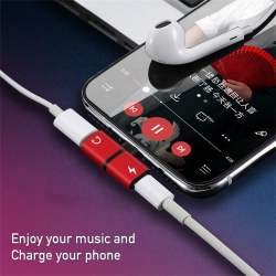 SENSEI PHOTO 2 In 1 Double Iphone Adapter Headphone Jack Converter 12 11 Xr Xs X 8 7 Splitter Dual Aux Female Audio Charger Lightning In Red
