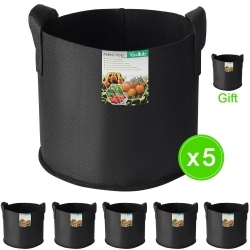 YARDLAB 5-Pack 5 Gallon Planting Grow Bags \w Handles for Vegetable Flower Plant Container Aeration Fabric Pots, Come \w 1 Free 3 Gallon Smart Grow