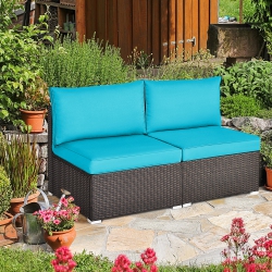 GYMAX 2PCs Patio Wicker Rattan Sectional Armless Chair Sofa W/ Cushion In Turquoise