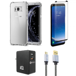 IQ Grab&go Essentials Kit 4In1 (Charger+Cable+Curved Screen Protector+Clear Case) - for Samsung Galaxy S8