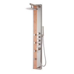 AKUAPLUS ® Nadia Shower Panel - Brushed Nickel And Bamboo