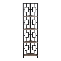 MONARCH Specialties I 3611 - Bookcase 62"h / Dark Taupe / Metal Corner Etagere In Black