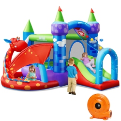 GYMAX Kids Inflatable Bounce House Dragon Jumping Slide Bouncer Castle W/ 750W Blower