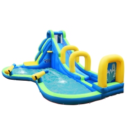 GYMAX Kids Inflatable Water Park Bounce House W/ Slide Climbing Wall Splash Pool