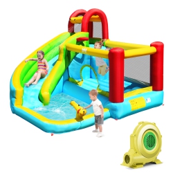 GYMAX Inflatable Kids Water Slide Jumper Bounce House Splash Water Pool W/ 735W Blower