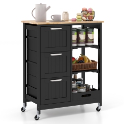 GYMAX Rolling Kitchen Island Utility Storage Cart W/ 3 Storage Drawers & Shelves