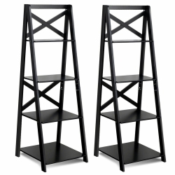 COSTWAY 2 PCs 4-Tier Ladder Shelf Bookshelf Bookcase Storage Display Leaning Home Office