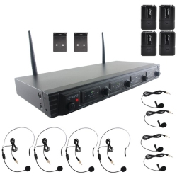 PYLE Pdwm4560 Uhf Quad Channel Fixed Frequency Wireless Microphone System (4 Headset & 4 Lavalier Microphones)