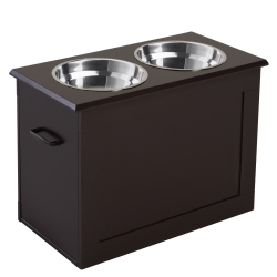 PAWHUT Elevated Dog Bowls for Large Dogs \w Storage Dog Pet Diner Function 2 Stainless Steel Dog Bowls Elevated Base for Big-Sized Dogs And Other