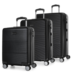 Bugatti - Brussels 3 Piece Hardside Luggage Set with Expansion - Black